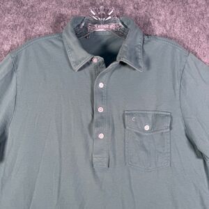 Criquet Shirt Mens Medium Green Blue Short Sleeve Polo Pocket Organic Cotton